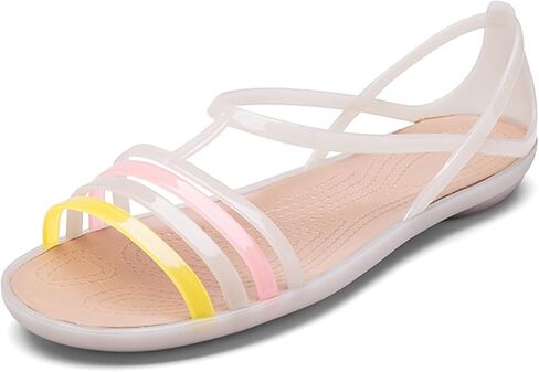 Women's Colorful Neon Jelly Flat Sandals,Summer Open Toe T-Strap Rainbow Slip On Soft Sole Walking Beach Casual Loose Flat Low Heel Jellies Sandals in Saudi Arabia