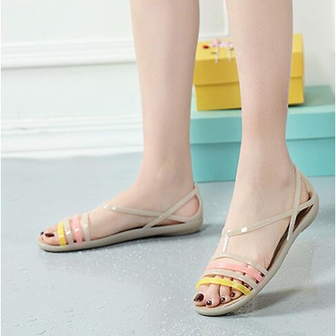 Women's Colorful Neon Jelly Flat Sandals,Summer Open Toe T-Strap Rainbow Slip On Soft Sole Walking Beach Casual Loose Flat Low Heel Jellies Sandals in Saudi Arabia