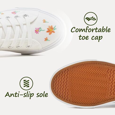 yageyan Womens White Embroidery Canvas Sneakers Low Top Tennis Shoes Womens Causal Sneakers in Kuwait