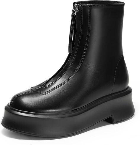Coutgo Womens Platform Ankle Boots Comfortable Block Low Heel Chelsea Booties Casual Fall Boots with Front Zipper in Saudi Arabia