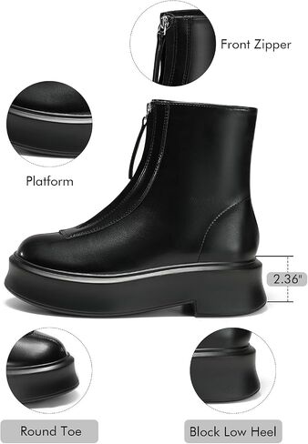 Coutgo Womens Platform Ankle Boots Comfortable Block Low Heel Chelsea Booties Casual Fall Boots with Front Zipper in Saudi Arabia