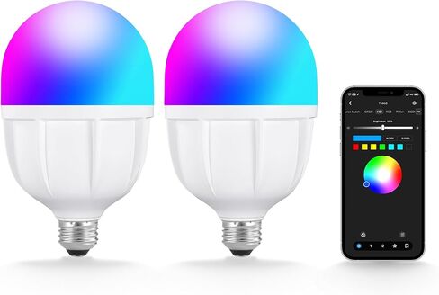 NEEWER Photography RGB LED Light Bulb 2 Pack, App Control 26W FCC/IC/UL Certified LED Bulb with 9 Effects, 400lux/m 2700K-6500K CRI93+ TLCI98+, E26 Base for Studio Softbox Lighting Kit, T100C in Saudi Arabia