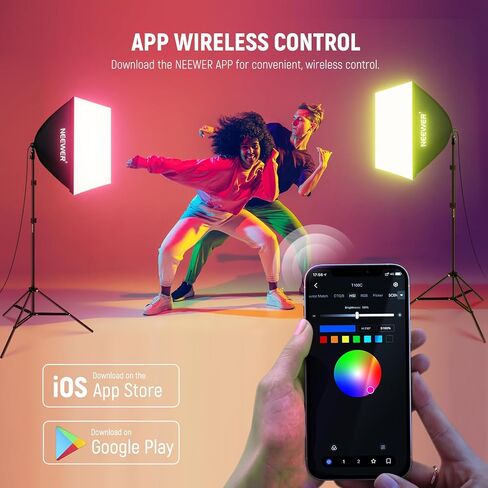 NEEWER Photography RGB LED Light Bulb 2 Pack, App Control 26W FCC/IC/UL Certified LED Bulb with 9 Effects, 400lux/m 2700K-6500K CRI93+ TLCI98+, E26 Base for Studio Softbox Lighting Kit, T100C in Saudi Arabia