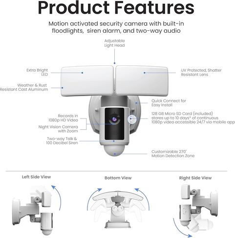 Feit Electric SEC5000/CAM/WIFI LED Outdoor LED Camera Smart Smiture مع مستشعر الحركة ، وصوت ثنائي الاتجاه ، و 5000 Lumens Dellight in Kuwait