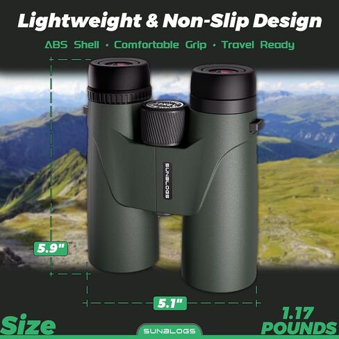 12 × 42 مناظير HD للبالغين - مقاوم للماء ، وخفيفة الوزن ، واضحة منخفضة الإضاءة - مع عدسة BAK4 PRISM & FMC لمشاهدة الطيور ، والسفر ، والحفلات الموسيقية والرياضة في الهواء الطلق (أسود) in Kuwait