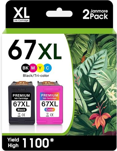 خرطوشة حبر الطابعة 67XL بديلة عالية الإنتاجية لـ HP 67 XL لـ HP DeskJet 1255 2755 2722 2700e Plus 4152 4155 Envy 6052 Pro 6052 6455 (1 أسود، 1 لون) in Kuwait