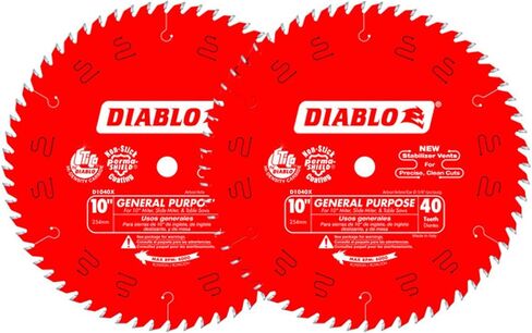 Diablo Girlue Dirope Saw Plade - 10 "× 40 -TOUTH للتخفيضات النظيفة ، والكربيد TICO و Perma Shield ، و KERF رقيقة للدقة ، و 2 شفرة حزمة - D104040VP in Saudi Arabia