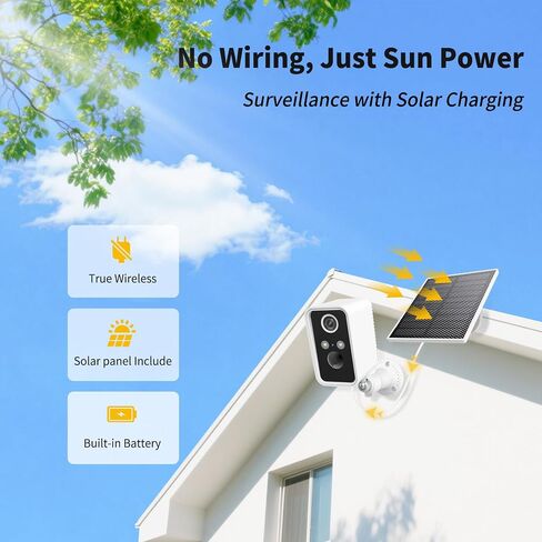 Security Camera Wireless Outdoor,Wireless Solar Outdoor Camera, Night Vision,PIR Motion Detection,Weatherproof,No Wiring Needed,Compatible with 2.4GHz WiFi,Cloud Service,Compatible with Alexa in Saudi Arabia