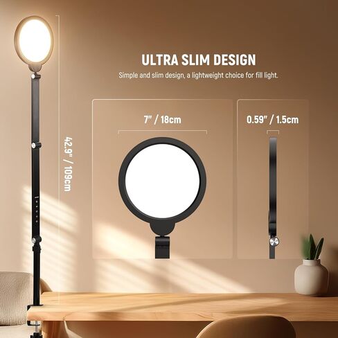 NEWER BASICS 18W 7 "مصباح حلقة المكتب مع حامل ، ذراع قابلة للطي ، مشبك C ، ملء الشاشة LED Circle Ringlight لمؤتمر الفيديو الإضاءة البث الماكياج Makeup Phone Computer Computer Zoom ، R18 in Kuwait