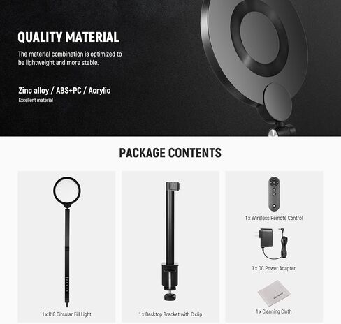 NEWER BASICS 18W 7 "مصباح حلقة المكتب مع حامل ، ذراع قابلة للطي ، مشبك C ، ملء الشاشة LED Circle Ringlight لمؤتمر الفيديو الإضاءة البث الماكياج Makeup Phone Computer Computer Zoom ، R18 in Kuwait