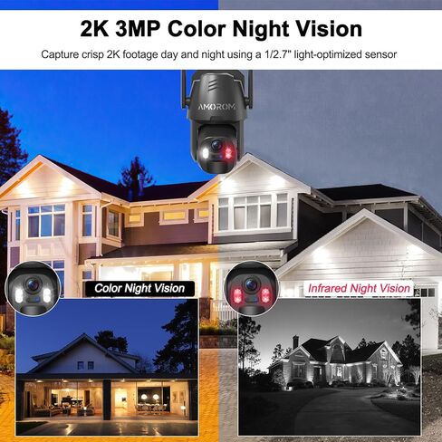 Colar Wireless Security Camera Outdoor 2K 360 ° Panoramic View ، Color Night Vision ، AI Motion Confect مع إنذار صفارات الإنذار ، IP65 مقاوم للطقس ، WIFI 2.4 جيجا هرتز والتحكم في التطبيق الذكي للمنزل ، الشقة ، المكتب in Kuwait