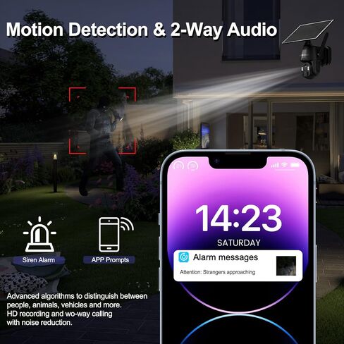 Colar Wireless Security Camera Outdoor 2K 360 ° Panoramic View ، Color Night Vision ، AI Motion Confect مع إنذار صفارات الإنذار ، IP65 مقاوم للطقس ، WIFI 2.4 جيجا هرتز والتحكم في التطبيق الذكي للمنزل ، الشقة ، المكتب in Kuwait