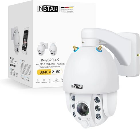 في عام 9820 4K كاميرا أمان خارجية أبيض ، Wi-Fi/LAN/POE ، PTZ 5X Zoom ، HomeKit Camera ، الكشف عن الشخص الذكي ، الرؤية الليلية ، الصوت ثنائي الاتجاه ، PIR ، WPA3 ، NDAA/TAA in Kuwait