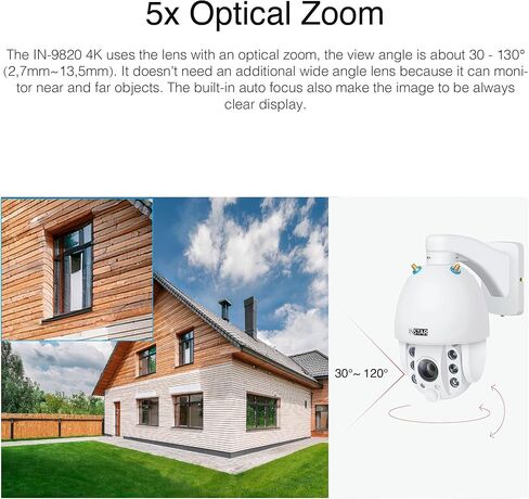 في عام 9820 4K كاميرا أمان خارجية أبيض ، Wi-Fi/LAN/POE ، PTZ 5X Zoom ، HomeKit Camera ، الكشف عن الشخص الذكي ، الرؤية الليلية ، الصوت ثنائي الاتجاه ، PIR ، WPA3 ، NDAA/TAA in Kuwait