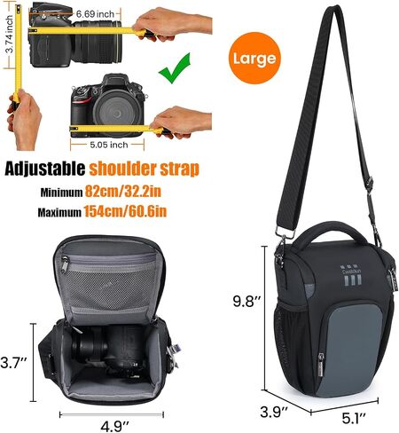 Cwatcun Camera Sling Bag, Large Water-Res DSLR Shoulder Pack for Photo | Fits Canon/Nikon/Sony DSLR/mirrorless. 5.1x3.9x9.8". Quick-access, lightweight nylon—ideal for travel, vlogs & street. in Saudi Arabia