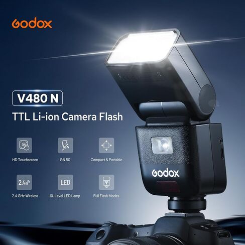 Godox V480 N V480-N TTL Flash for Nikon, 2.4G GN50 Speedlite for Nikon HSS 1/8000s, 650 Full Power Flashes, Smart Distance Readout, Lithium Battery, with Godox X3N TTL Wireless Flash Trigger in Saudi Arabia