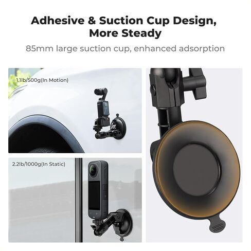 K & F Concept Concept Cup Cup Mount for DJI Osmo Pocket 3 ، Windshield Window Mount Mount Mount Hero لـ GoPro Hero 13/12/11/10/9 Black ، DJI Osmo Action 3/4/5 Pro ، Insta360 X5/X4 Accessories in Saudi Arabia