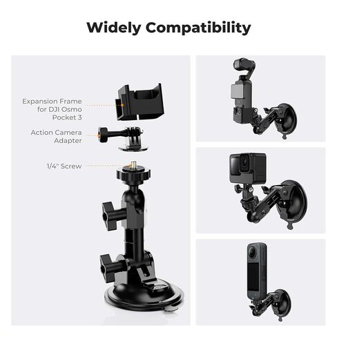 K & F Concept Concept Cup Cup Mount for DJI Osmo Pocket 3 ، Windshield Window Mount Mount Mount Hero لـ GoPro Hero 13/12/11/10/9 Black ، DJI Osmo Action 3/4/5 Pro ، Insta360 X5/X4 Accessories in Saudi Arabia