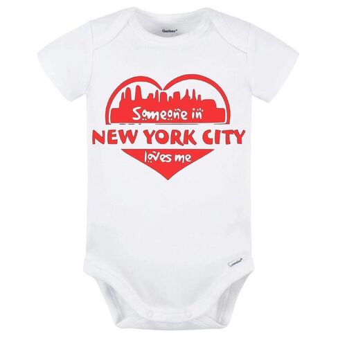 New York City Baby Onesie - Someone in New York City Loves Me (3-6M, White/Red) in Saudi Arabia