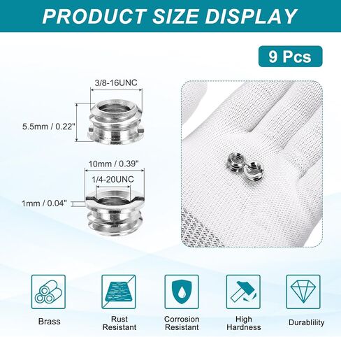 Patikil 9pcs 1/4 "أنثى إلى 3/8" ذكور الخيط تقليل محولات ترايبود جبل برغي الصلب in Kuwait