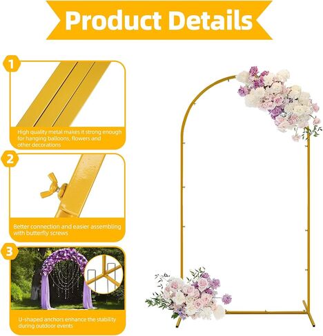 DYAUS Set of 3 Metal Arch Backdrop Stand, 7.2FT, 6.6FT, 6FT Gold Arch, Balloon Arch Stand, Wedding Arch Frame, Arch Stand for Wedding Birthday Party Baby Shower Graduation Decorations (with Balloons) in Saudi Arabia