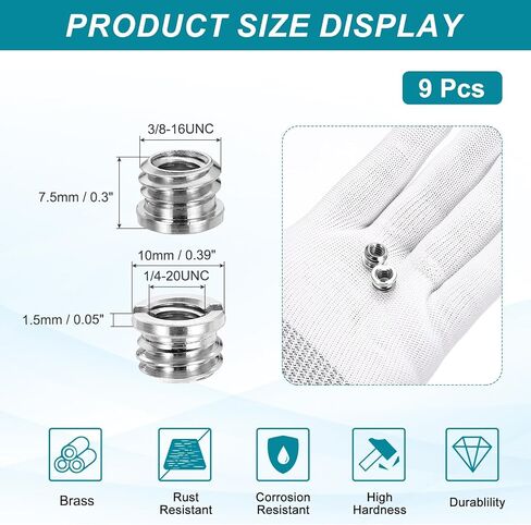 Patikil 9pcs 1/4 "أنثى إلى 3/8" ذكور الخيط تقليل محولات ترايبود جبل برغي الصلب in Kuwait