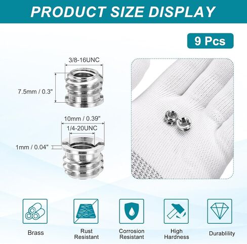 Patikil 9pcs 1/4 "أنثى إلى 3/8" ذكور الخيط تقليل محولات ترايبود جبل برغي الصلب in Kuwait