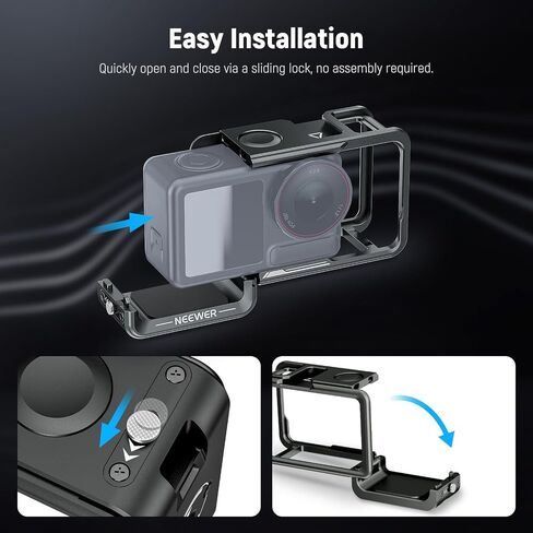 NEEWER Action Camera Cage for Osmo Action 5 Pro / 4/3, Protective Metal Video Rig with Cold Shoe, 1/4" Thread, Shutter Button Compatible with DJI Mic Magnetic Adapter Mount Accessories, AC014 Black in Saudi Arabia