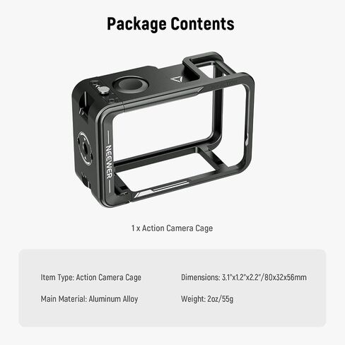 NEEWER Action Camera Cage for Osmo Action 5 Pro / 4/3, Protective Metal Video Rig with Cold Shoe, 1/4" Thread, Shutter Button Compatible with DJI Mic Magnetic Adapter Mount Accessories, AC014 Black in Saudi Arabia