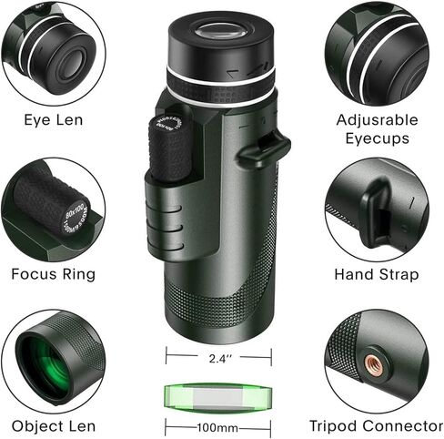 80x100mm HD Monocular Telescope - Long Range Zoom with BAK4 Prism, Tripod, and Phone Clip for Hunting, Camping, Bird Watching, Hiking - Sharp Images in Saudi Arabia