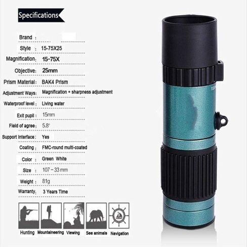 15-75X25 High Power Telescope Monocular - Portable Binoculars for Bird Watching and Camping with Clear Vision in Saudi Arabia