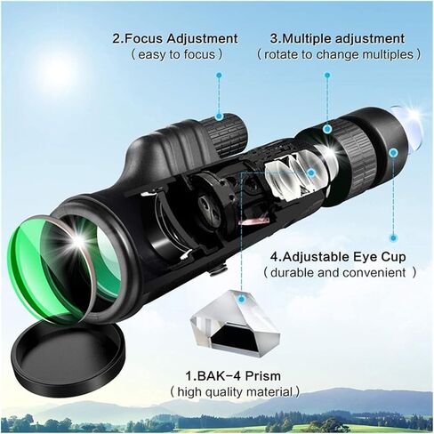 10-30x50 تلسكوب أحادي - تكبير ، باك4 PRISM ، بصريات عالية الدقة ، مناظير الرؤية الليلية القوية للتخييم والصيد ، مقاومة للماء ، صور حادة in Saudi Arabia