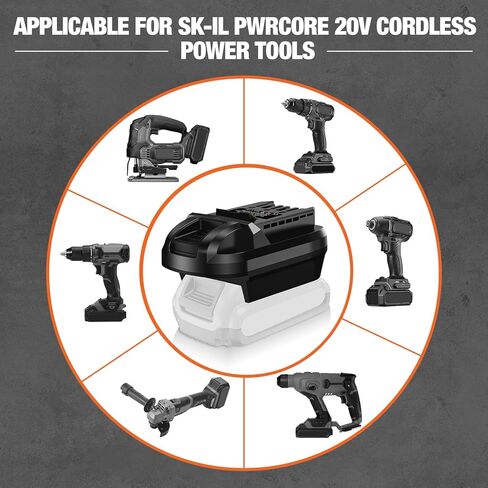 لمحول بطارية Skil PWR CORE 20 20V ، DM20SKL لـ DEWALT 20 V & for Milwauke 18V Lithium Batteries Contract to for Skil PWR CORE 20 20V LI-ion cordless tools (محول فقط) in Kuwait