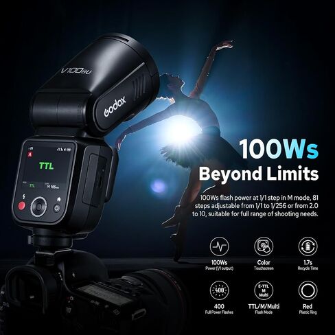 Godox V100N V100 N Flash for Nikon, 2.4G 100Ws TTL External Flash HSS 1/8000S, Touchscreen Control, with Godox X3N TTL Wireless Flash Trigger,Compatible for Nikon Camera(USA Version) in Saudi Arabia