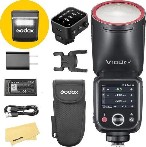 Godox V100 V100O V100-O USA إصدار كاميرا مستديرة الكاميرا مع مشغل فلاش X3-O لأوليمبوس باناسونيك ، 100WS 2.4G TTL1/8000 HSS ، 400 وميض الطاقة الكامل ، 7.2V/2980MAH LI-ion بطارية LI-ION ، 1.7S RECYCLE in Saudi Arabia