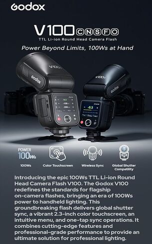 Godox V100 V100O V100-O USA إصدار كاميرا مستديرة الكاميرا مع مشغل فلاش X3-O لأوليمبوس باناسونيك ، 100WS 2.4G TTL1/8000 HSS ، 400 وميض الطاقة الكامل ، 7.2V/2980MAH LI-ion بطارية LI-ION ، 1.7S RECYCLE in Saudi Arabia