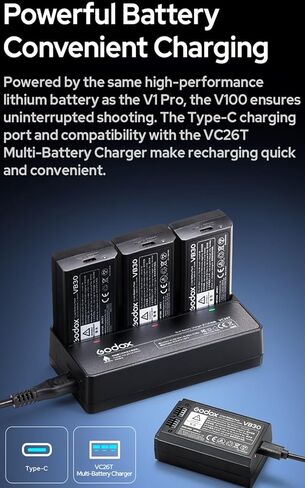 Godox V100 V100O V100-O USA إصدار كاميرا مستديرة الكاميرا مع مشغل فلاش X3-O لأوليمبوس باناسونيك ، 100WS 2.4G TTL1/8000 HSS ، 400 وميض الطاقة الكامل ، 7.2V/2980MAH LI-ion بطارية LI-ION ، 1.7S RECYCLE in Saudi Arabia