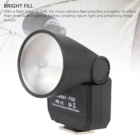 فلاش الكاميرا الصغيرة ، Mini Flash DSLR Flashlild GN8 6500K CRI97 Retro Design Rightweight 4 مستويات طاقة مع ضوء الفيديو لمعظم الكاميرات الرقمية in Kuwait