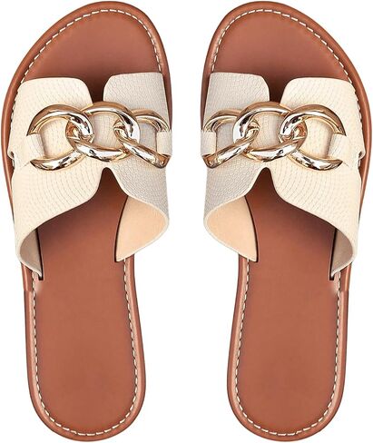 Gorglitter Women's Heather Heldals chain chain chain chain rawn rowe rol in slides slides summer beach sandals flat in Saudi Arabia