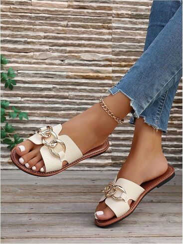 Gorglitter Women's Heather Heldals chain chain chain chain rawn rowe rol in slides slides summer beach sandals flat in Saudi Arabia