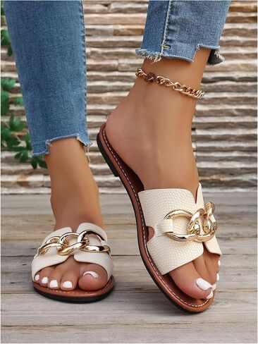 Gorglitter Women's Heather Heldals chain chain chain chain rawn rowe rol in slides slides summer beach sandals flat in Saudi Arabia
