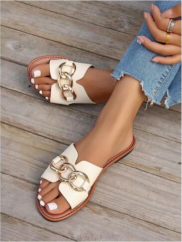 Gorglitter Women's Heather Heldals chain chain chain chain rawn rowe rol in slides slides summer beach sandals flat in Saudi Arabia