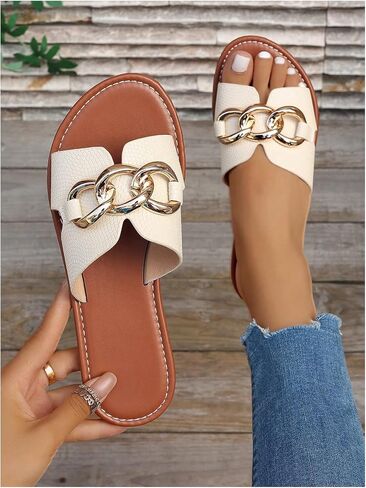 Gorglitter Women's Heather Heldals chain chain chain chain rawn rowe rol in slides slides summer beach sandals flat in Saudi Arabia