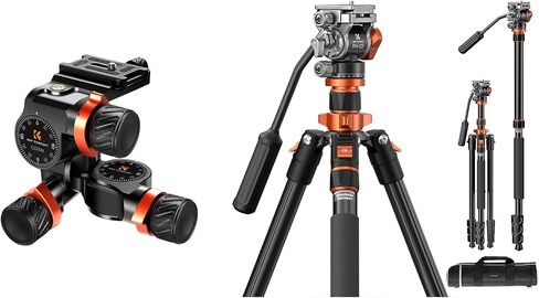 K & F Concept 83 Inch/211cm Camera Video Tripod لـ DSLR ورأس ثلاثي القوائم الموجهة ثلاثية. in Saudi Arabia