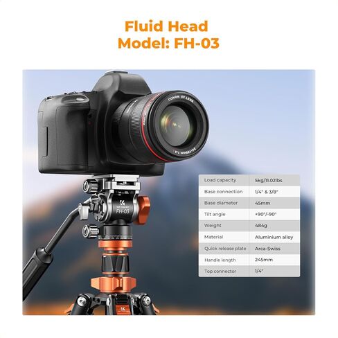 K & F Concept 83 Inch/211cm Camera Video Tripod لـ DSLR ورأس ثلاثي القوائم الموجهة ثلاثية. in Saudi Arabia