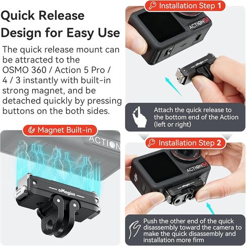 Magnetic Quick release Mount for DJI Osmo 360/DJI Osmo Action 5 Pro/Osmo Action 4/3 ، توسيع شريحة الفولاذ المقاوم للصدأ مع واجهة خيوط 2/4 بوصة in Kuwait
