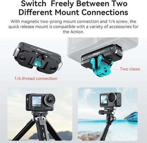 Magnetic Quick release Mount for DJI Osmo 360/DJI Osmo Action 5 Pro/Osmo Action 4/3 ، توسيع شريحة الفولاذ المقاوم للصدأ مع واجهة خيوط 2/4 بوصة in Kuwait