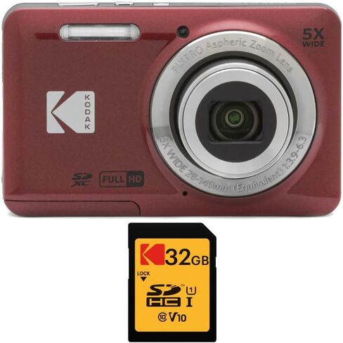 kodak pixpro Zoom FZ55 (أحمر) مع حزمة بطاقة ذاكرة 32 جيجابايت in Saudi Arabia
