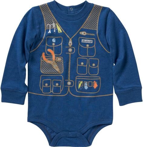 Carhartt Kid's CA6315 Long-Sleeve Fishing Vest Bodysuit - Boys - 6 Months - Limoges Heather in Saudi Arabia