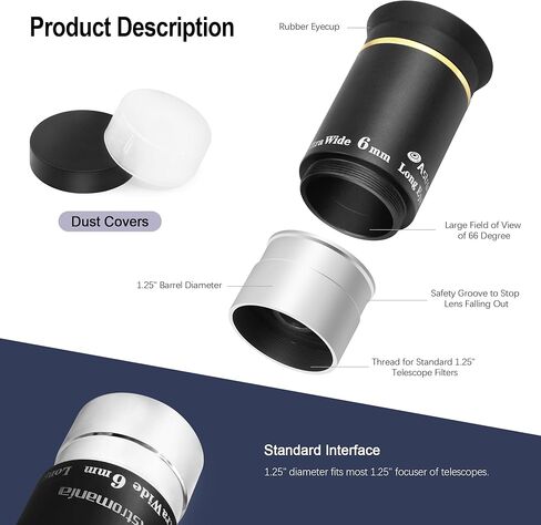 Astromania 1.25 Inch Universal T-Adapter - Bundle with - 66 Degree Ultra Wide Angle Eyepiece 6mm in Saudi Arabia